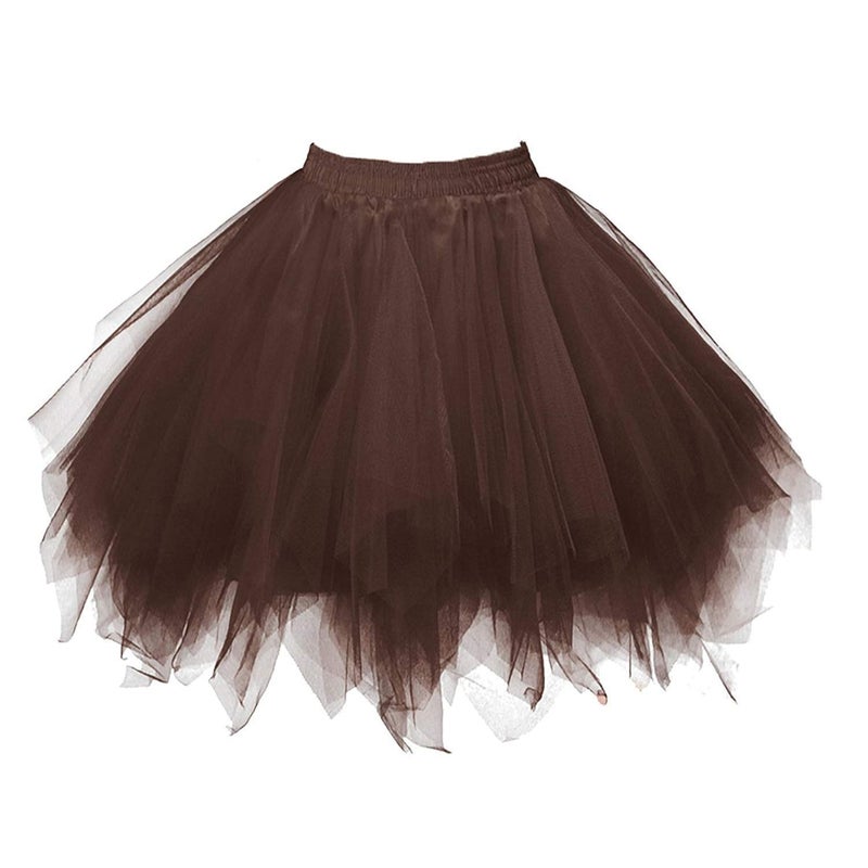 ChicWind Womens Brown Puffy Tutu Layered Tulle Petticoat Skirt
